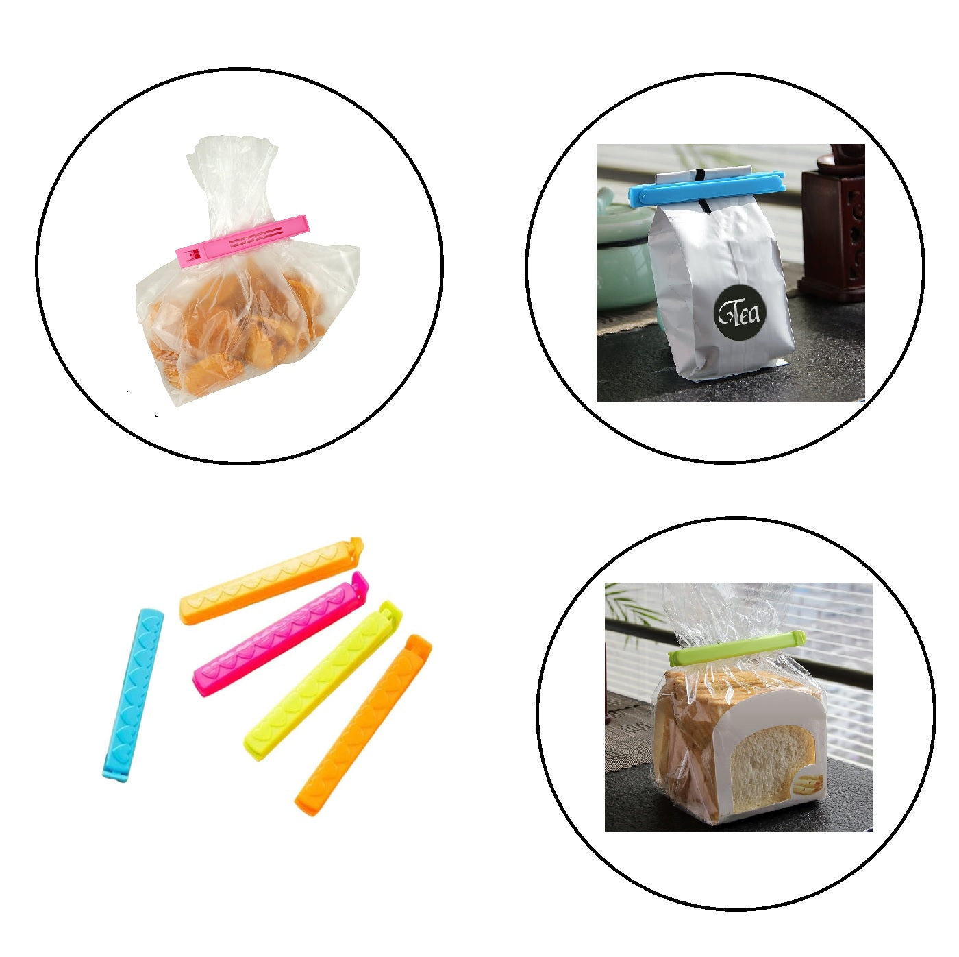 Pack of 5 - Multicolor Reusable Plastic Food Snack Storage Seal Sealing Bag Clips Techmanistan