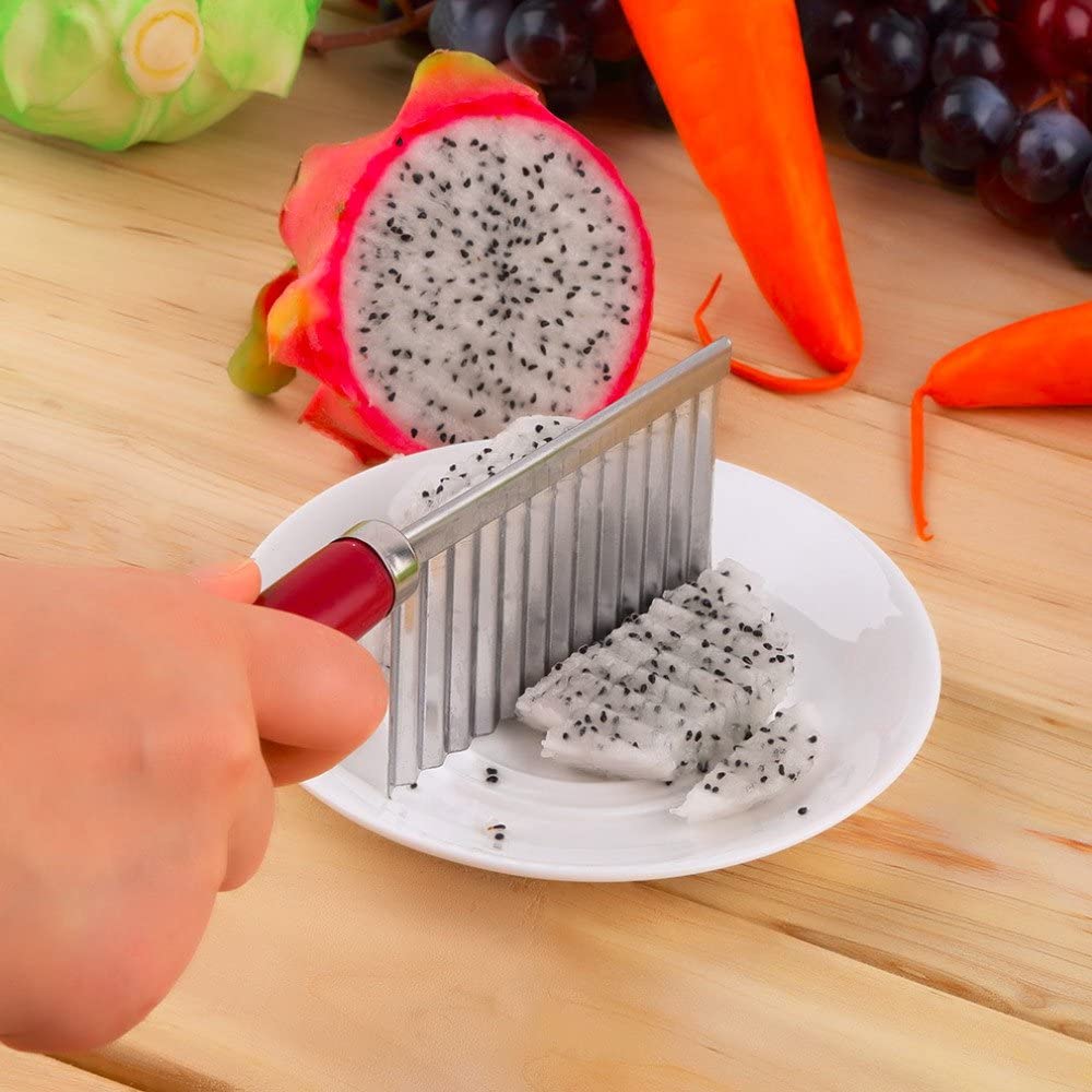 Multifunctional Stainless Steel Potato Wavy Knife Cutter Crinkle Chip Cutter Potato Slicer Stainless Steel Corrugated Knife Wavy Cutter French Fry Cutter Kitchen Gadget Cucumber Carrot Fruit Vegetable My Store