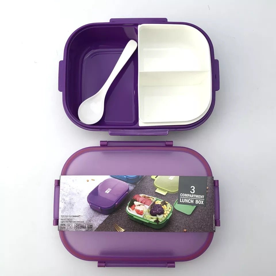 3 Compartments Bento Box With Spoon - Techmanistan