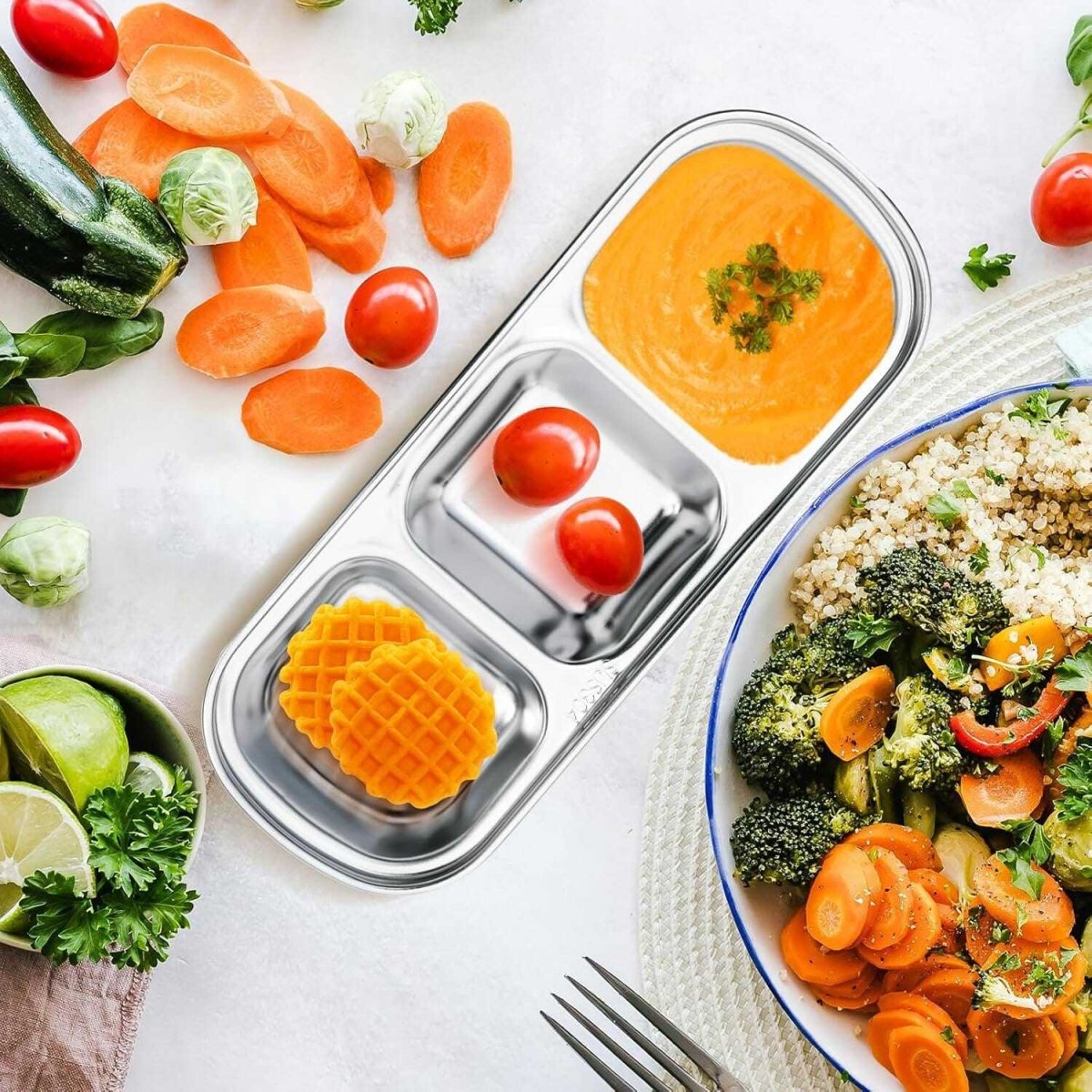 3 Compartments Stainless Steel Plate - Techmanistan in Pakistan