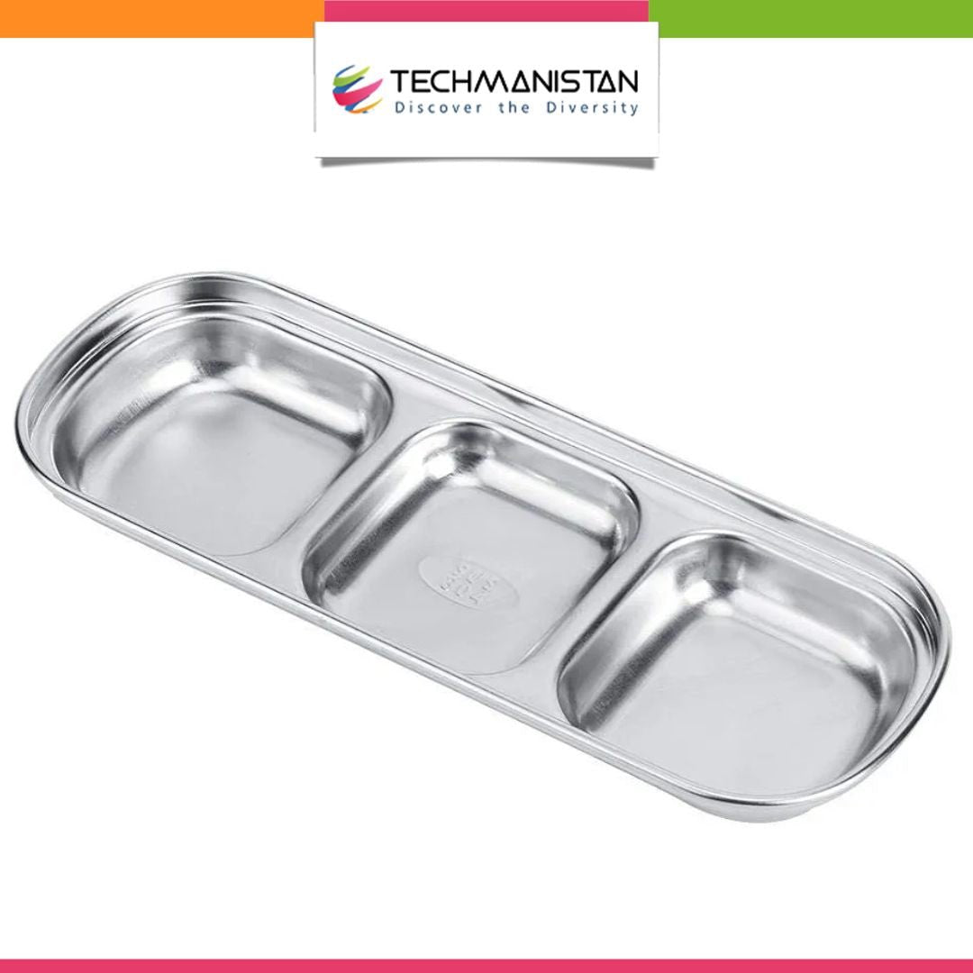 3 Compartments Stainless Steel Plate - Techmanistan in Pakistan