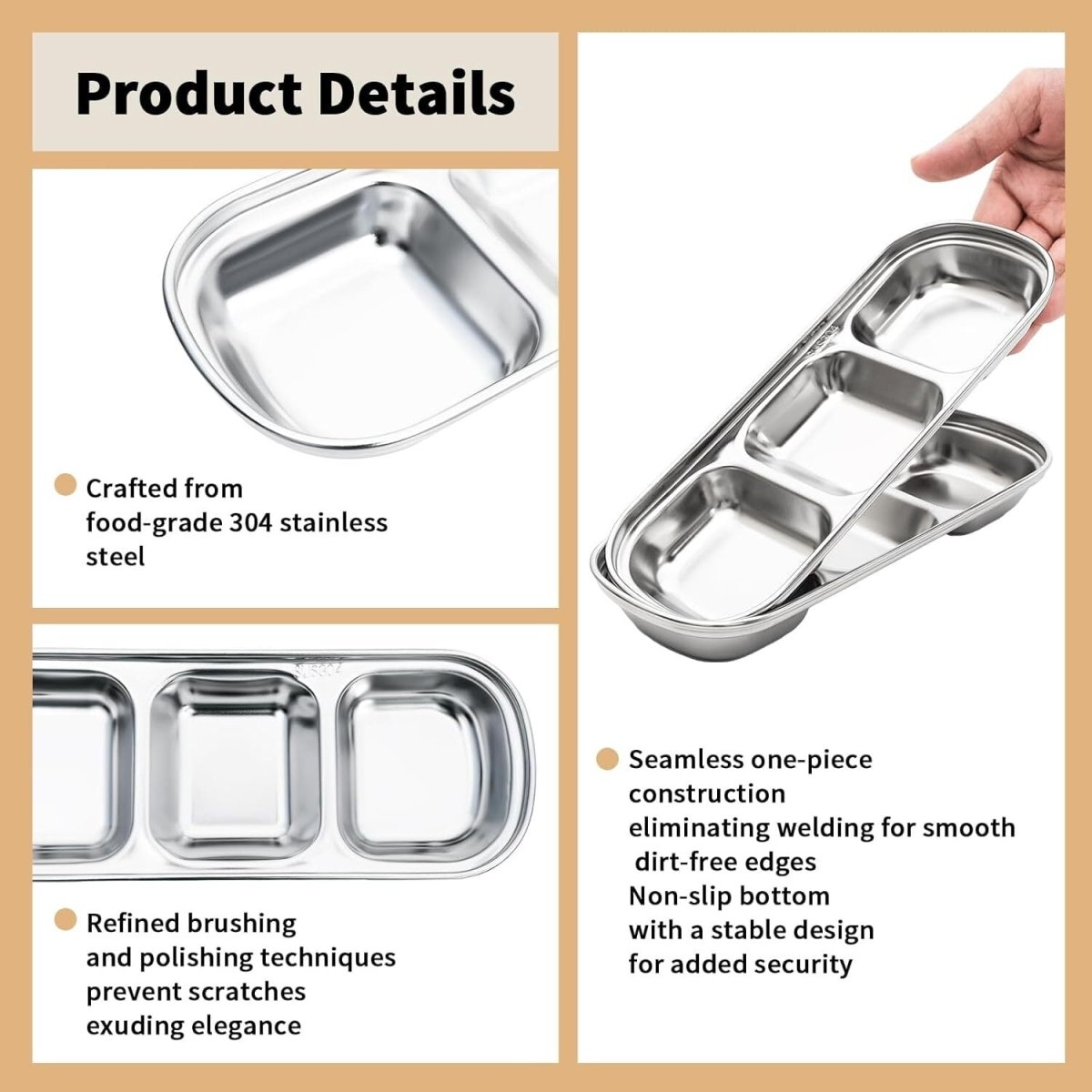 3 Compartments Stainless Steel Plate - Techmanistan in Pakistan