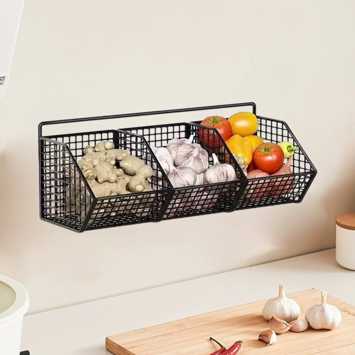 3 Grids Wall Mounted Metal Wire Storage Basket - Techmanistan in Pakistan