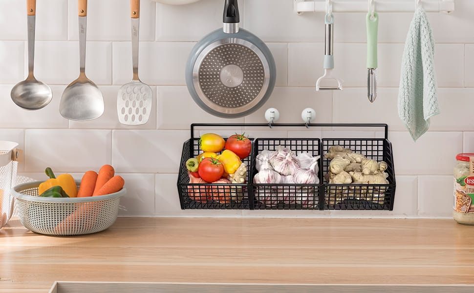 3 Grids Wall Mounted Metal Wire Storage Basket - Techmanistan in Pakistan