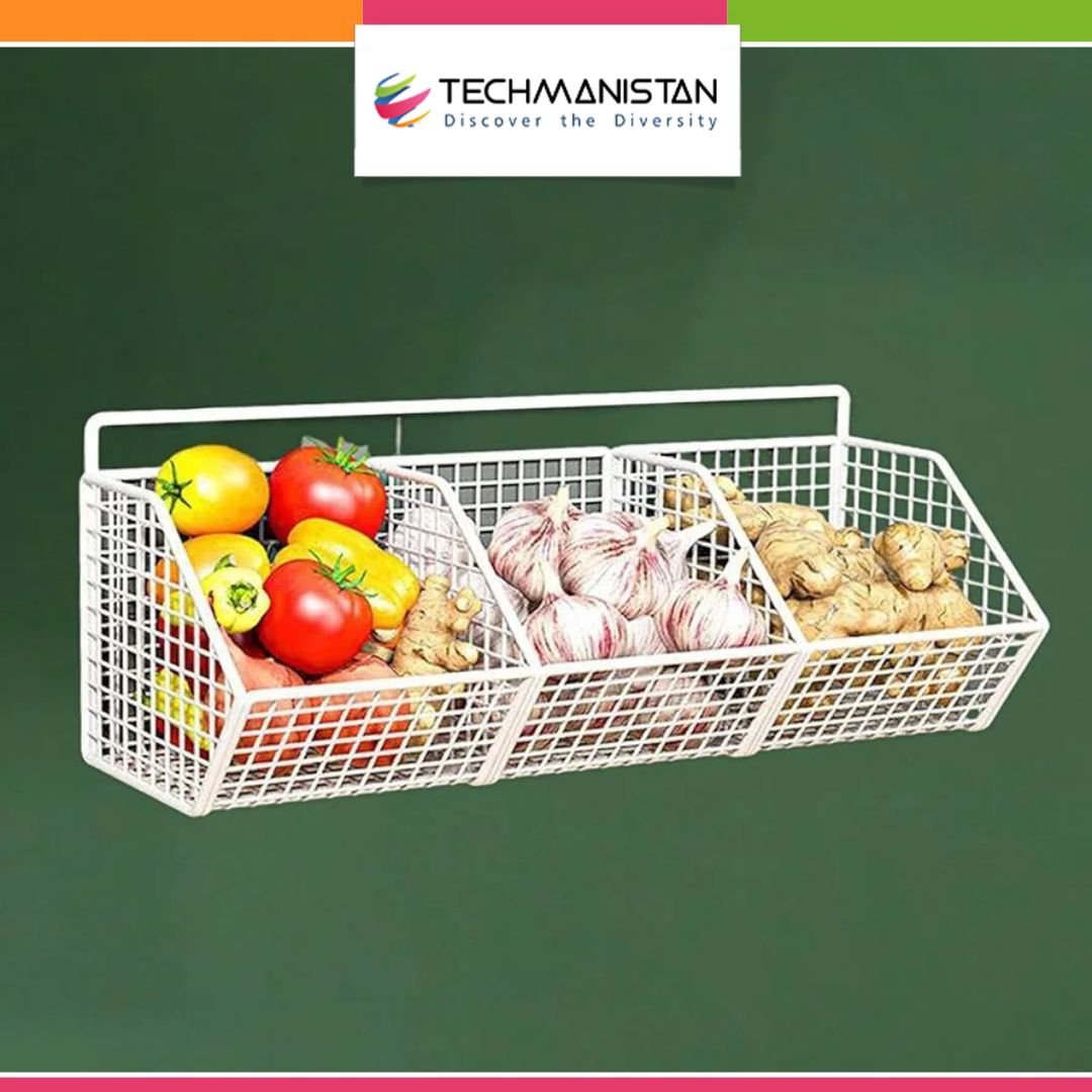 3 Grids Wall Mounted Metal Wire Storage Basket - Techmanistan in Pakistan