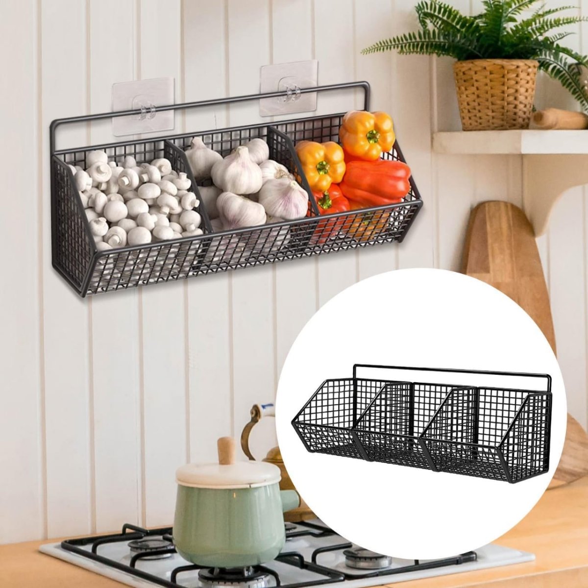 3 Grids Wall Mounted Metal Wire Storage Basket - Techmanistan in Pakistan