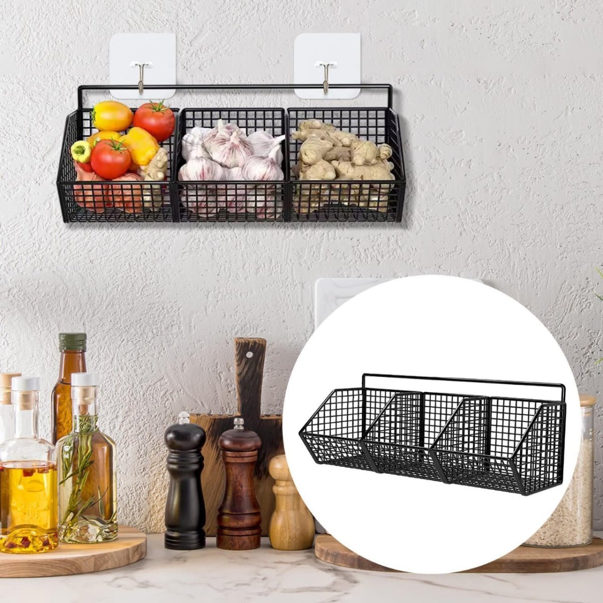 3 Grids Wall Mounted Metal Wire Storage Basket - Techmanistan in Pakistan