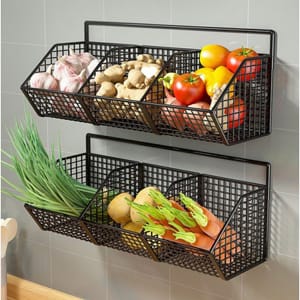 3 Grids Wall Mounted Metal Wire Storage Basket - Techmanistan in Pakistan