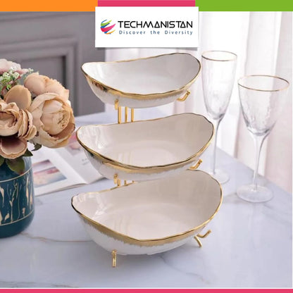 3 Layers Ceramic Bowls with Steel Stand - Techmanistan in Pakistan
