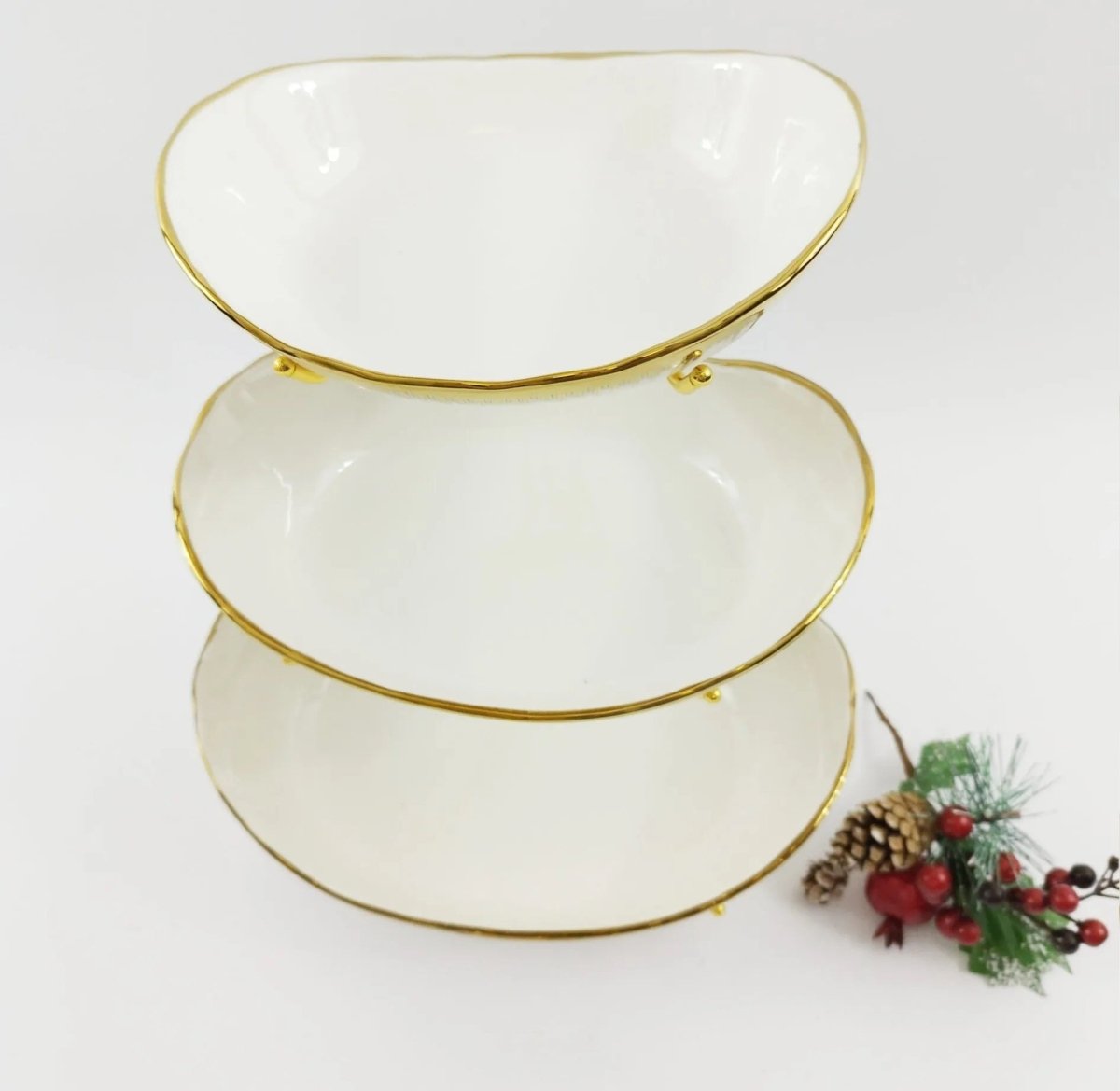 3 Layers Ceramic Bowls with Steel Stand - Techmanistan in Pakistan