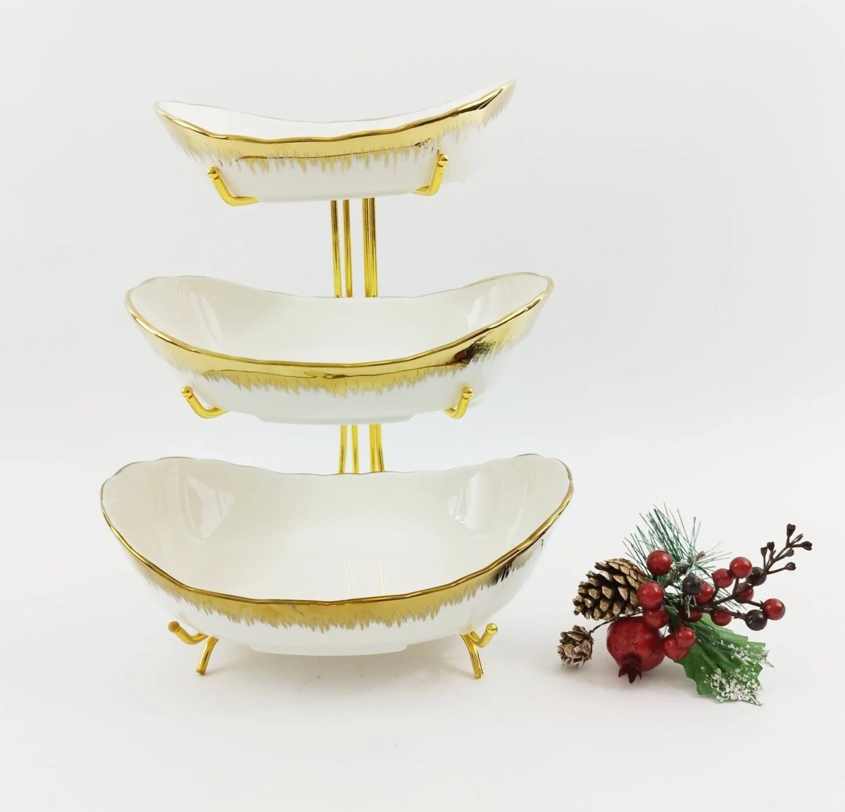 3 Layers Ceramic Bowls with Steel Stand - Techmanistan in Pakistan