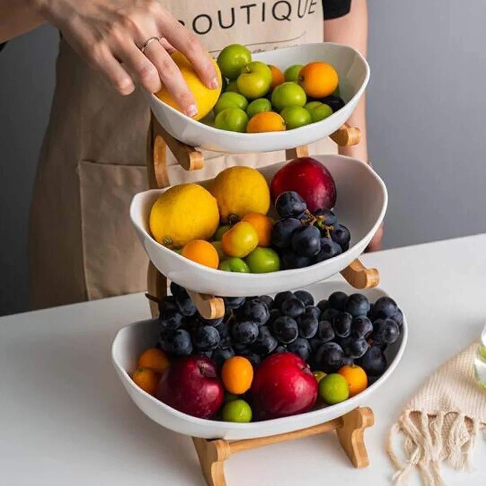 3 Layers Ceramic Bowls with Wooden Stand - Techmanistan in Pakistan