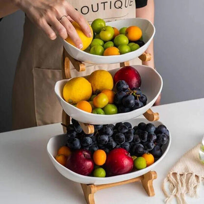 3 Layers Ceramic Bowls with Wooden Stand - Techmanistan in Pakistan