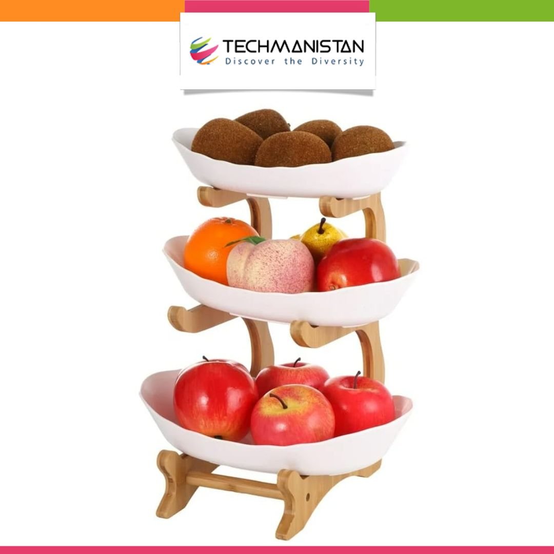 3 Layers Ceramic Bowls with Wooden Stand - Techmanistan in Pakistan