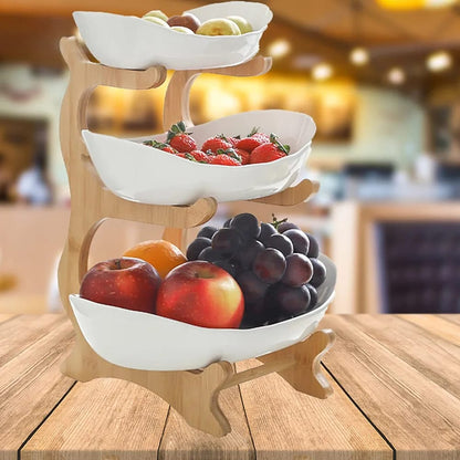 3 Layers Ceramic Bowls with Wooden Stand - Techmanistan in Pakistan