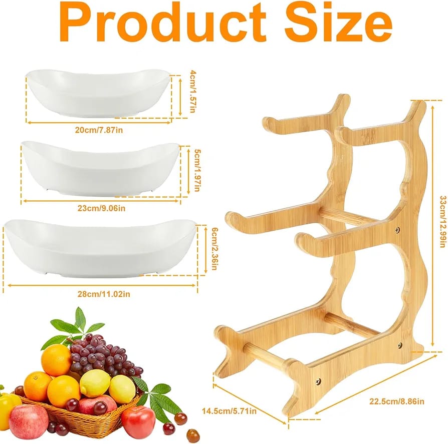 3 Layers Ceramic Bowls with Wooden Stand - Techmanistan in Pakistan
