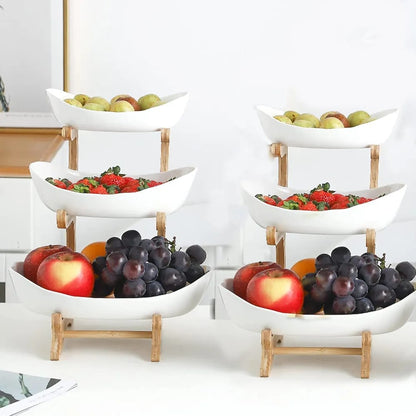 3 Layers Ceramic Bowls with Wooden Stand - Techmanistan in Pakistan