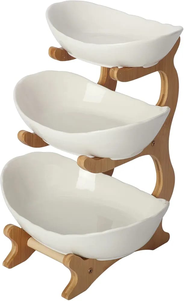 3 Layers Ceramic Bowls with Wooden Stand - Techmanistan in Pakistan