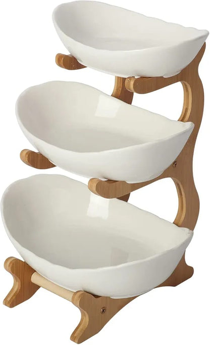 3 Layers Ceramic Bowls with Wooden Stand - Techmanistan in Pakistan
