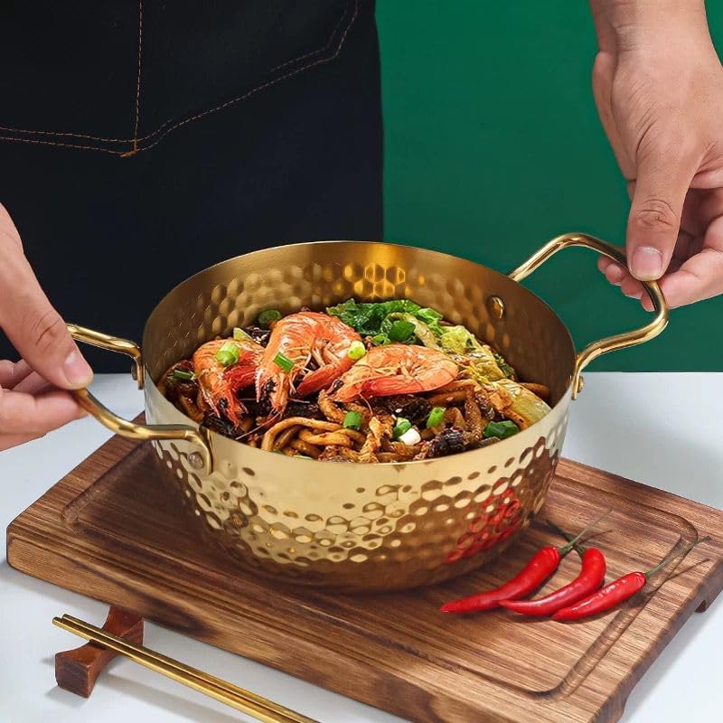 3 Piece Golden Hexagonal Pattern Cooking & Serving Ramen Pots with Lids - Techmanistan in Pakistan