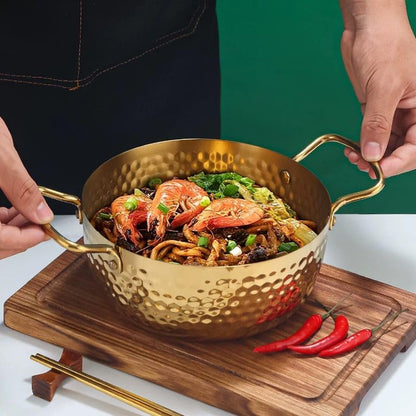 3 Piece Golden Hexagonal Pattern Cooking & Serving Ramen Pots with Lids - Techmanistan in Pakistan