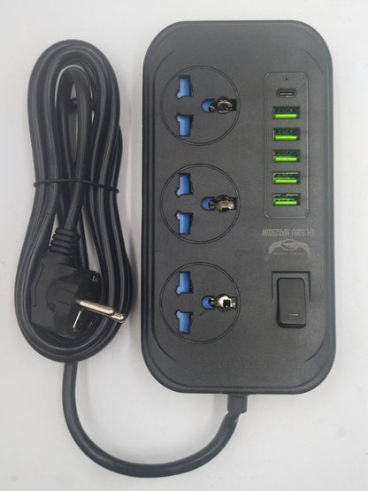 3 Sockets & 6 USB Extension Cord - Techmanistan in Pakistan