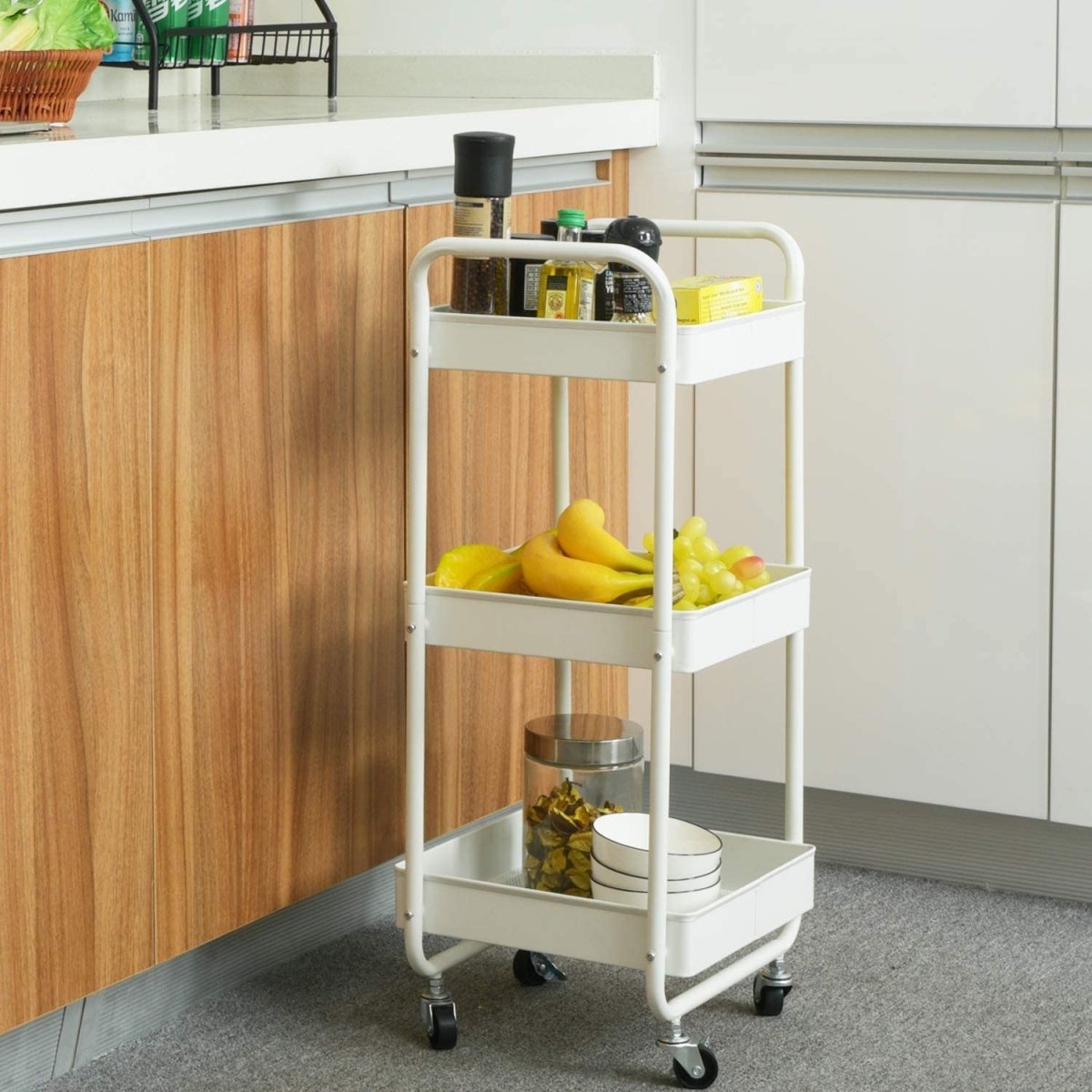 3 - Tier Wheeled Multipurposed Vegetables & Fruits Kitchen Cart Trolley - Techmanistan in Pakistan