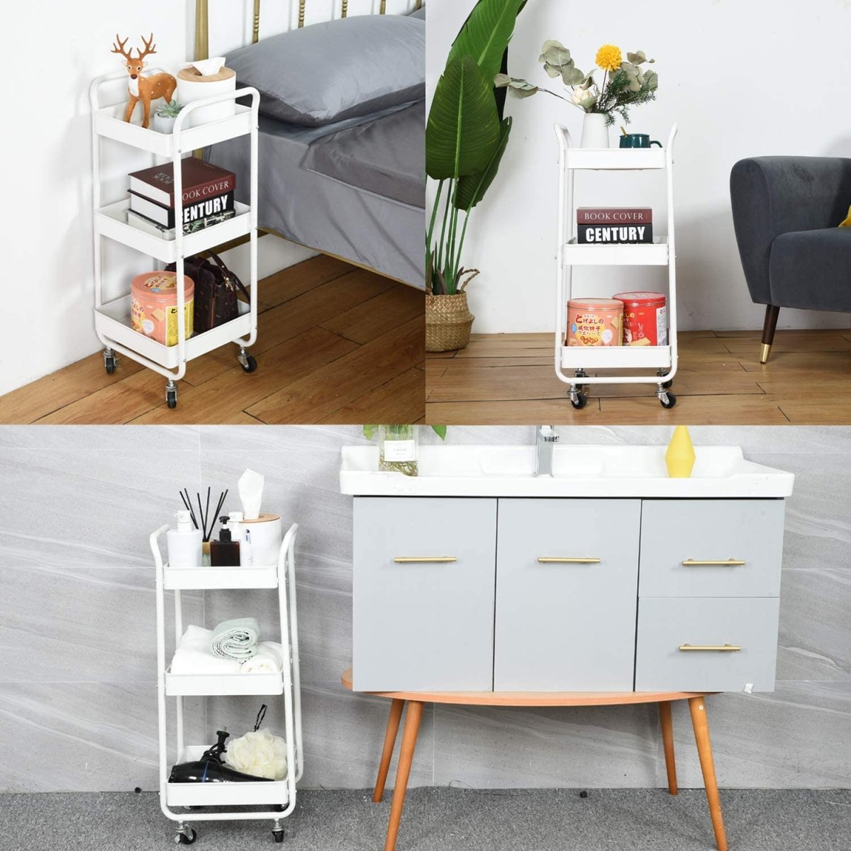 3 - Tier Wheeled Multipurposed Vegetables & Fruits Kitchen Cart Trolley - Techmanistan in Pakistan