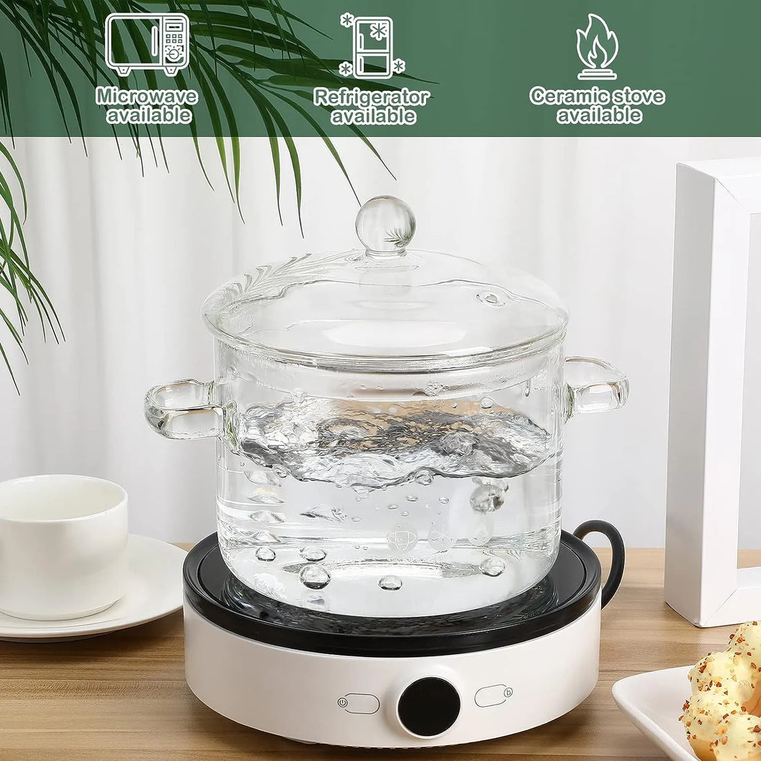 Stovetop Glass Cooking Pot with Lid