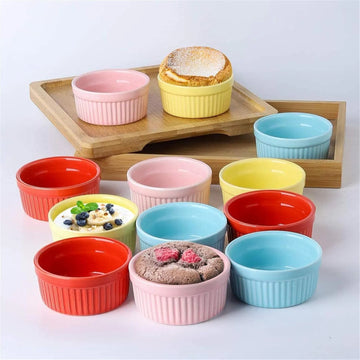 Set of 3 - Oven Safe Porcelain Ceramic Baking Ramekin Bowl for Fruit Serving Dessert