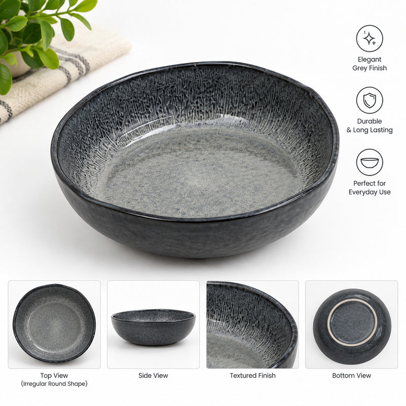 Grey Textured Ceramic Dinnerware – Bowl or Serving Plate