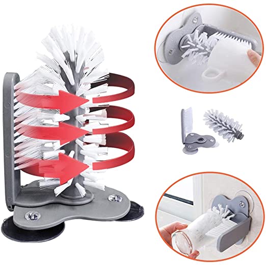 Wall Lazy Glass Washer Double Sided Bristle Brush Bottle Cleaning With Suction Cups - 17.5 x 14 cm My Store