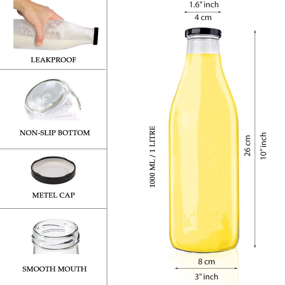 Glass Milk Bottle with Air Tight Black Lid