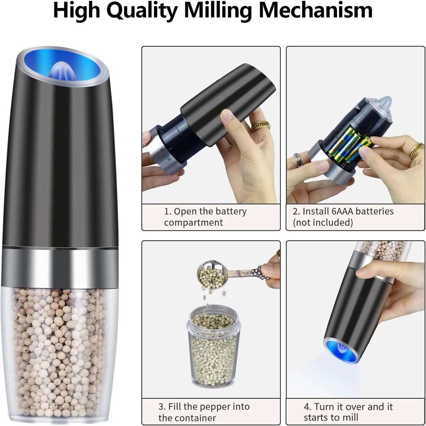 Battery Powered Gravity Electric Salt and Pepper Grinder