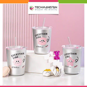 350ml Glass Tumbler with Lid, Coffee Cup - Techmanistan in Pakistan
