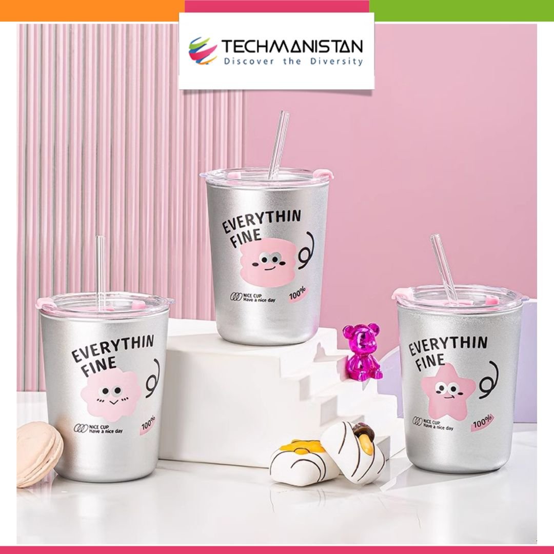 350ml Glass Tumbler with Lid, Coffee Cup - Techmanistan in Pakistan