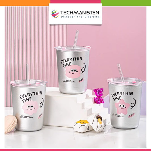 350ml Glass Tumbler with Lid, Coffee Cup - Techmanistan in Pakistan