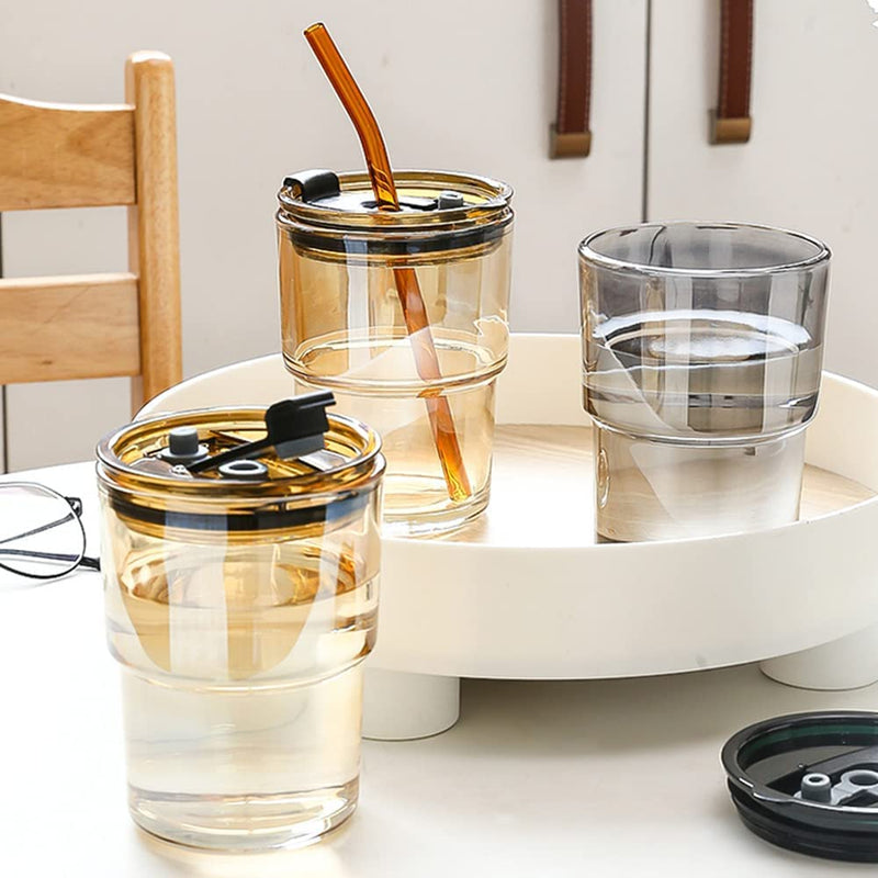 350ml Glass Tumbler with Straw & Leather Sleeve - Techmanistan in Pakistan
