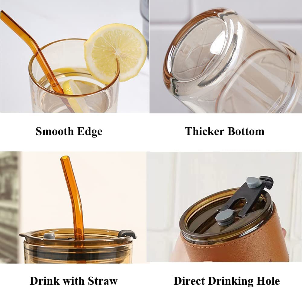 350ml Glass Tumbler with Straw & Leather Sleeve - Techmanistan in Pakistan