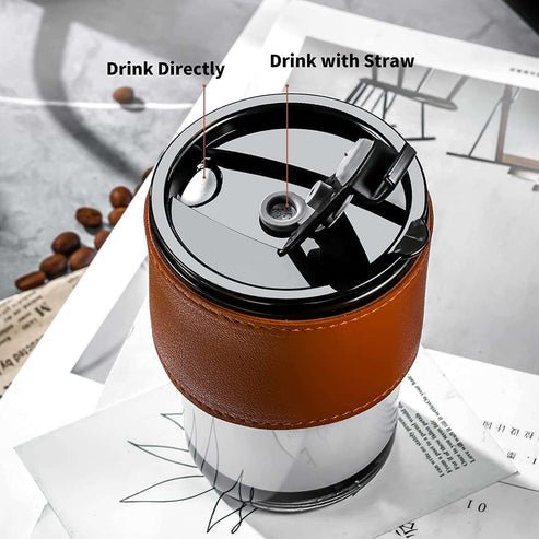 350ml Glass Tumbler with Straw & Leather Sleeve - Techmanistan in Pakistan