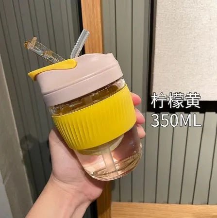 350ml Glass Tumbler with Straw & Leather Sleeve - Techmanistan in Pakistan