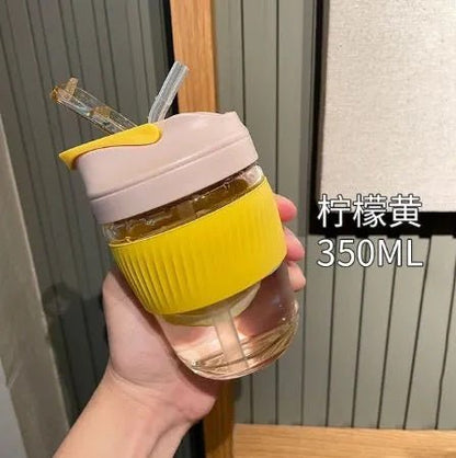 350ml Glass Tumbler with Straw & Leather Sleeve - Techmanistan in Pakistan