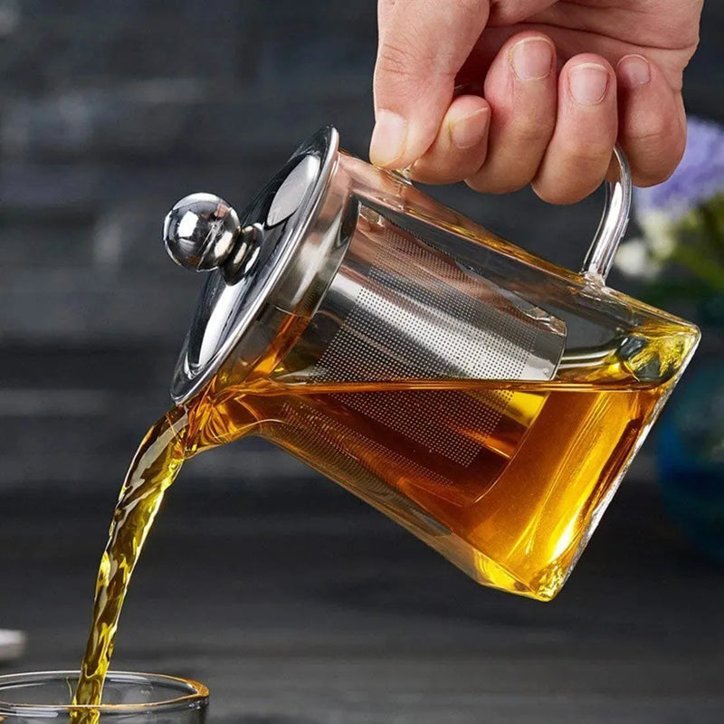 Square Glass Teapot with Heat-Resistant Stainless Steel Infuser Chai Kettle--Techmanistan-Techmanistan