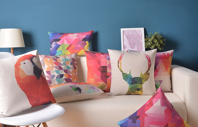 Pack of 10 Random Design/Pattern - Multicolor Geometric Design Cushion Covers Without Filling Techmanistan