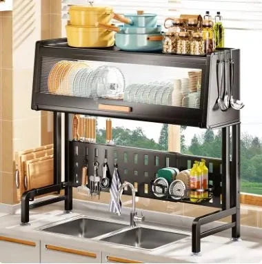 Stainless Steel Over The Sink Dish Drying Rack and Storage Shelf Techmanistan