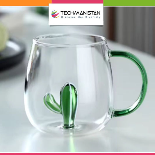 3D Cactus Plant Inside Glass Mug with Handle - Techmanistan in Pakistan
