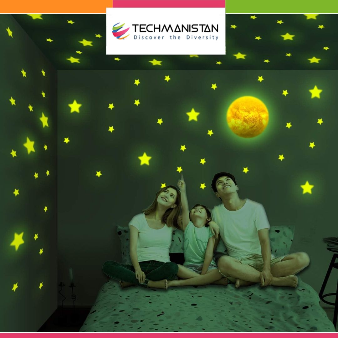 3D Embossed (Domed) Glow in Dark Sun with 12 Stars - Techmanistan in Pakistan