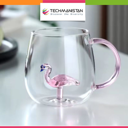 3D Flamingo Inside Glass Mug with Handle - Techmanistan in Pakistan
