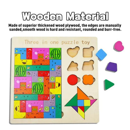 3in1 Wooden Puzzle Blocks Board - Techmanistan in Pakistan
