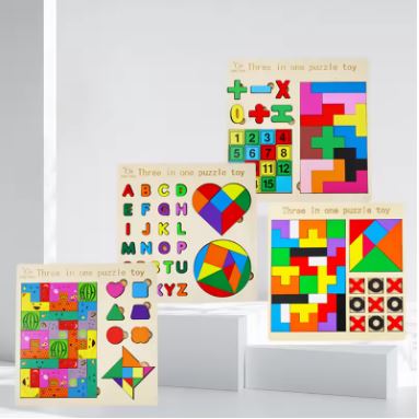 3in1 Wooden Puzzle Blocks Board - Techmanistan in Pakistan